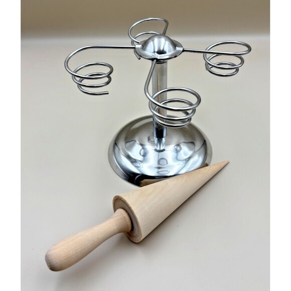 Paderno World Cuisine Ice Cream Cone Holder, S/S & Pizelle Wooden Cone Roller - Picture 1 of 4